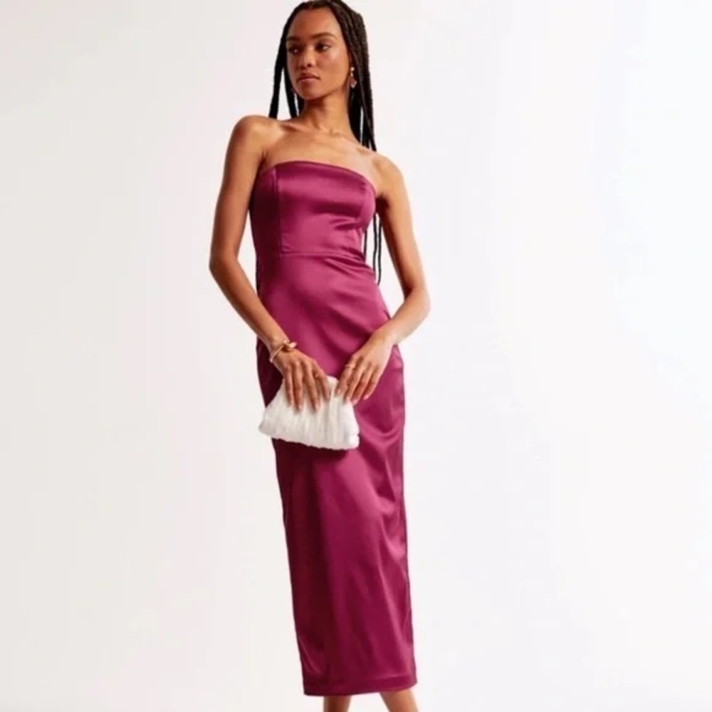 *ABERCROMBIE & FITCH* Petite Strapless Satin Magenta Formal Dress Size MP